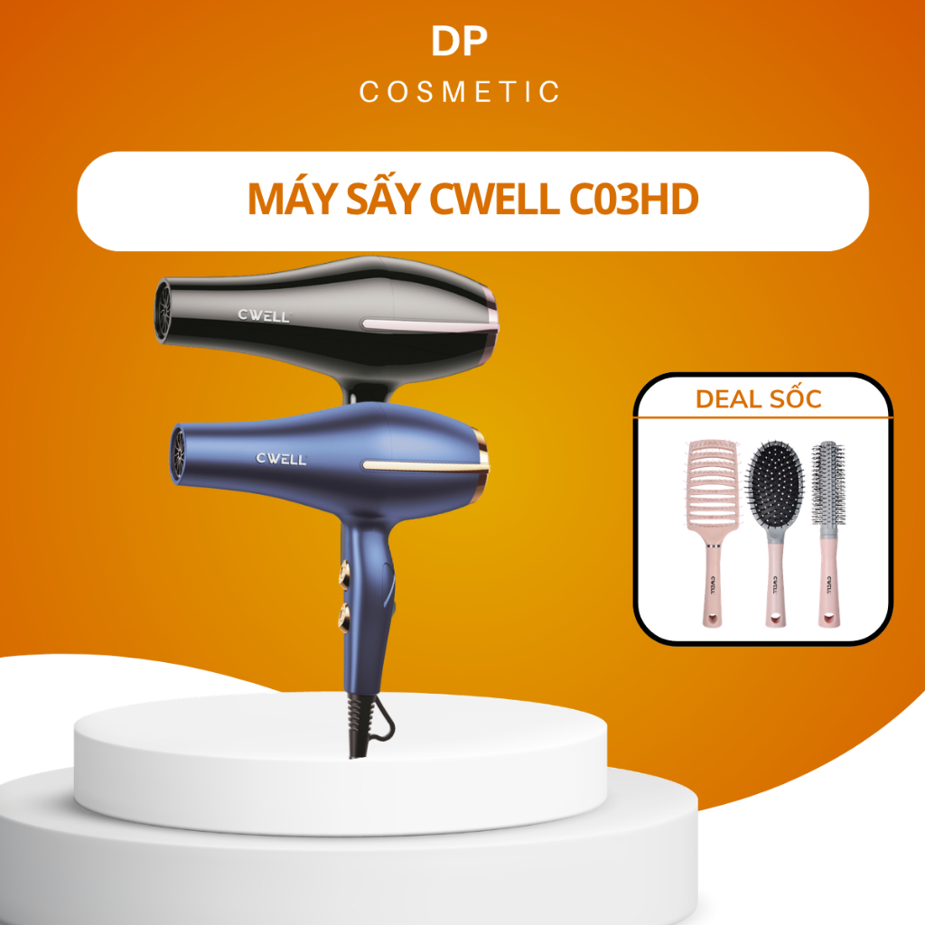 Máy sấy tóc CWELL C03HD công suất lớn 1800W-2500W, 6 chế độ sấy kép, ánh sáng xanh bảo vệ tóc
