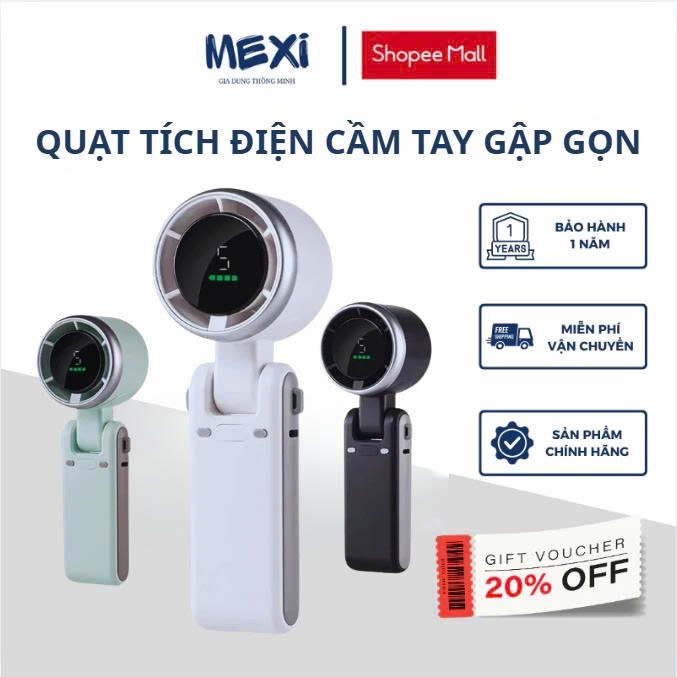 Quạt Cầm Tay Mini Sò Lạnh MEXI Dung Lượng 6000mAh Làm Mát Sò Lạnh 199 Tốc Độ Gió Gấp Gọn 90 Độ Tặng Kèm Dây Đeo | BigBuy360 - bigbuy360.vn