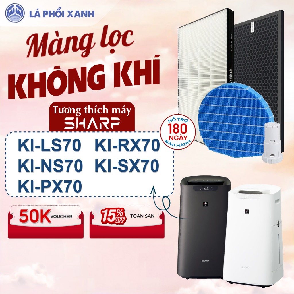 Màng lọc tương thích máy Sharp KI-LS70 NS70, Màng lọc Hepa, màng than, lõi tạo ion AG+ tương thích m