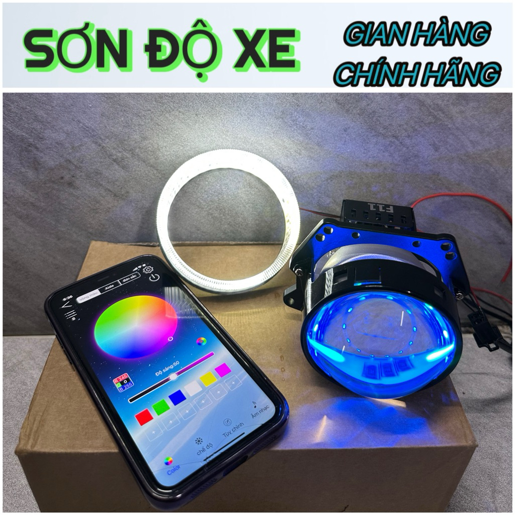 ComBo Bi Cầu M10 V4  Kèm Led Mắt Quỷ App + Vòng 3D Trắng Công Xuất 70W Lắp cho Oto Và Xe Máy ( Bảo H