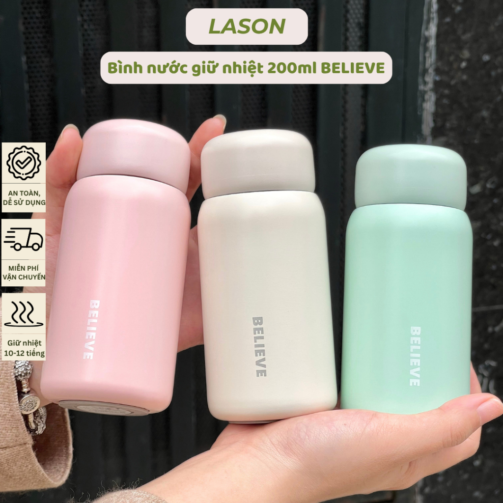 Bình nước giữ nhiệt Lason Believe 200ml nhỏ gọn, bình đựng cafe, bình đựng trà 6 màu