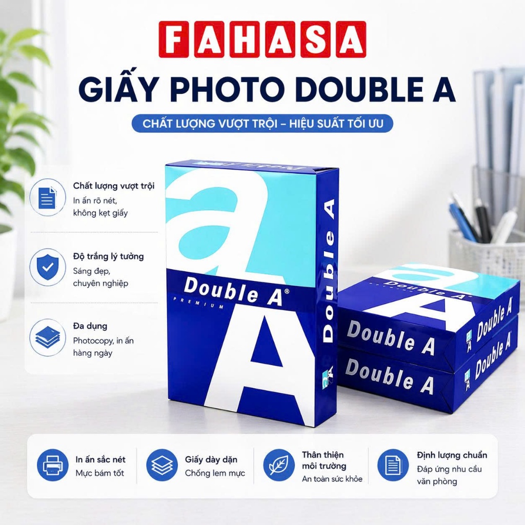Giấy photo Double A - A5/70 gsm, A4/70 gsm, A4/80 gsm, A3/80 gsm - Giấy Photo Double A - Fahasa Tặng