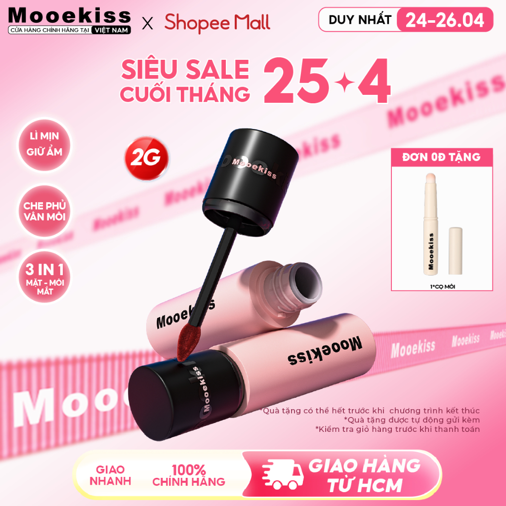 [Daily] Son kem lì Mooekiss dạng bùn không gây khô da dưỡng ẩm lâu trôi làm sáng tone da V01 2g | BigBuy360 - bigbuy360.vn