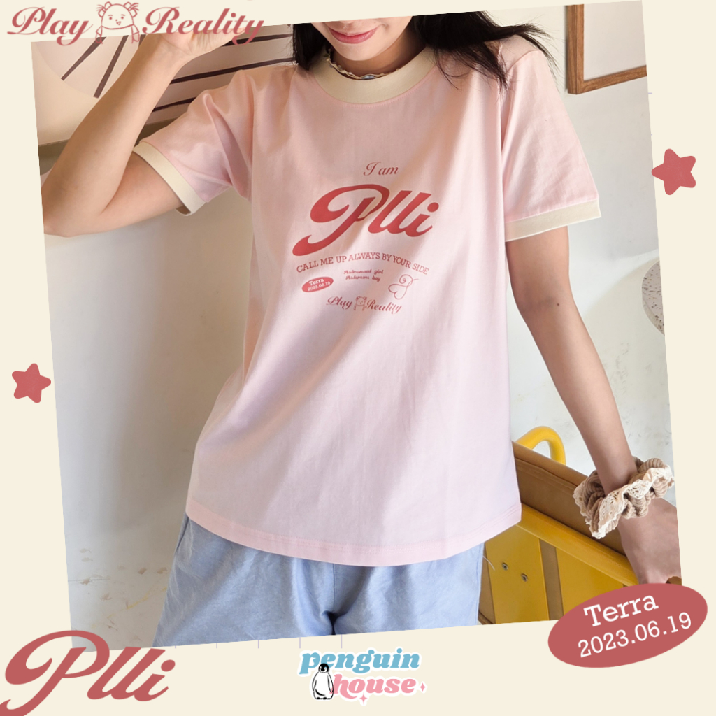 Áo thun babytee Plli màu hồng viền kem - Penguin House