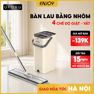 Chổi lau nhà kèm thùng UFORU thế hệ mới bàn lau nhôm 40cm có gạt nước thùng chống tràn bông lau thấm hút - EJ817