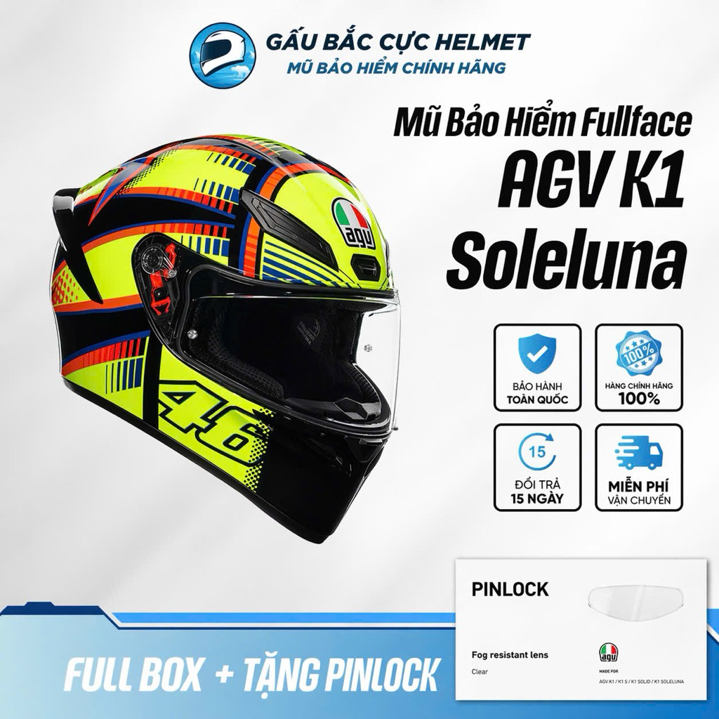 Mũ Bảo Hiểm Fullface Thể Thao AGV K1 Chính Hãng Ý, Phong Cách Racing MotoGP, Nhẹ Bền Chuẩn ECE