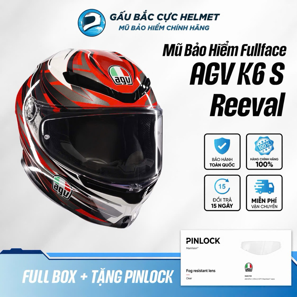 Mũ Bảo Hiểm Fullface AGV K6 Hàng Chính Hãng, Carbon Siêu Nhẹ, Pinlock MaxVision, Sport Touring, Đạt 