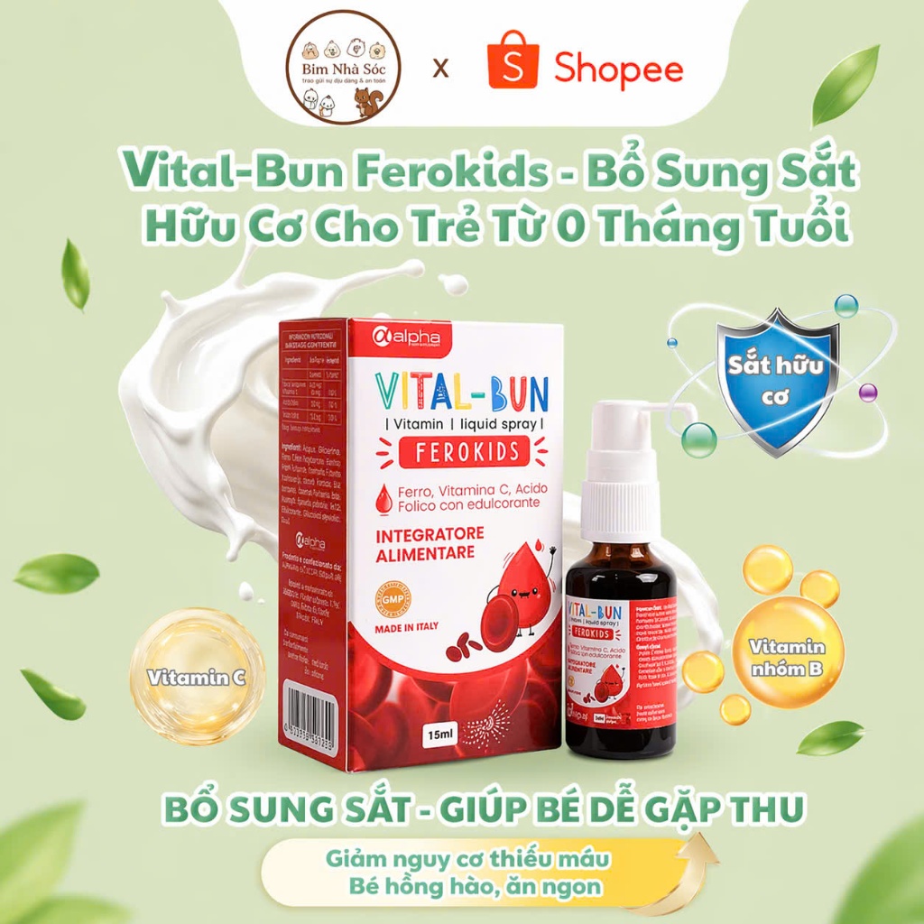 Sắt Vital-Bun sản xuất Italia - Cho trẻ thiếu sắt dùng cho trẻ từ 0 tháng tuổi