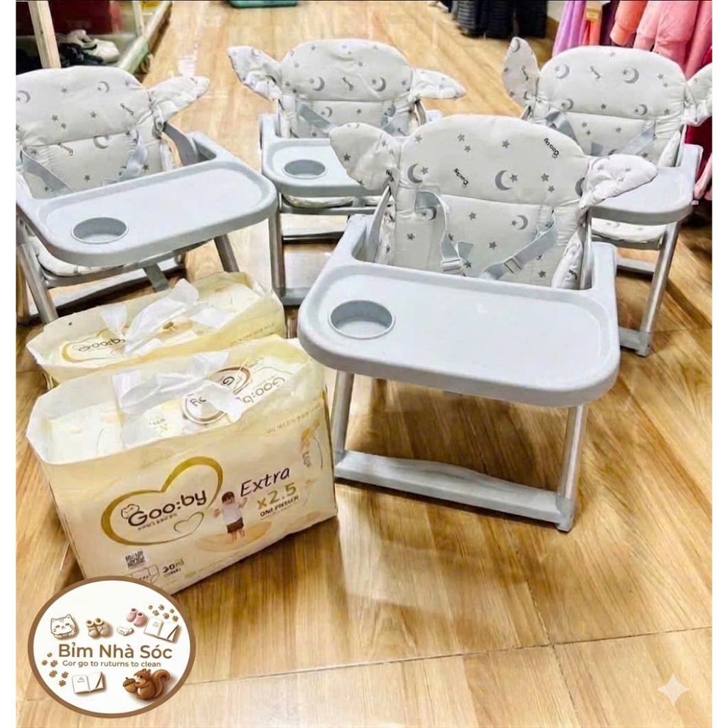 (mẫu mới có đệm ) Ghế ăn dặm Gooby nhựa cao cấp gấp gọn thông minh