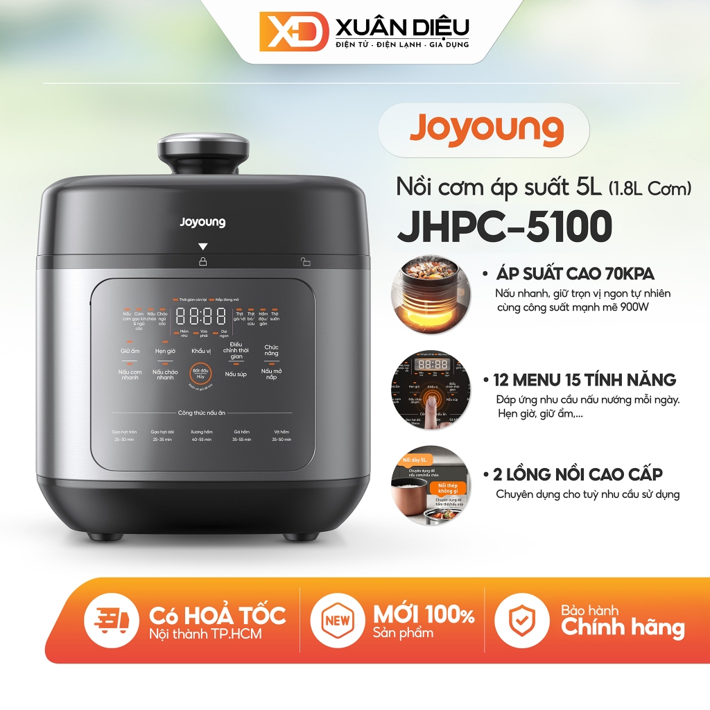 Nồi Cơm Áp Suất Joyoung JHPC-5100 - 5 Lít | Công Suất 900W | Bảo Hành Chính Hãng 2 Năm