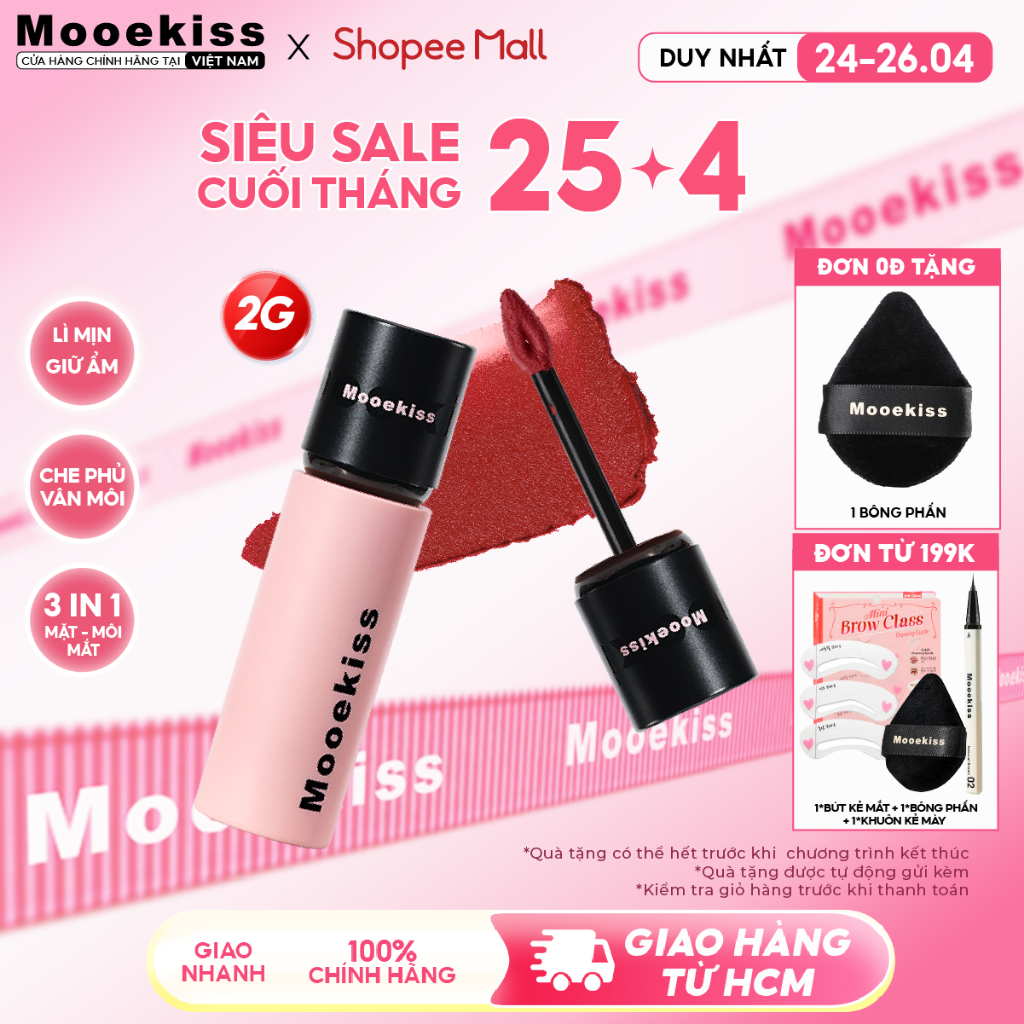 Son lì Mooekiss Lip Creamy Matte giúp tăng tone màu da, dịu nhẹ và dễ sử dụng V01 2g | BigBuy360 - bigbuy360.vn