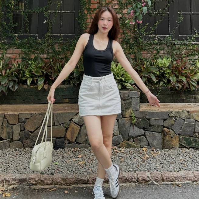 Chân Váy Jean Ngắn Dáng Chữ A MIAA Có Quần Mặc Trong ,Chân váy Jean Kaki Ngắn nữ màu Trắng dáng chữ A Lưng cao | BigBuy360 - bigbuy360.vn