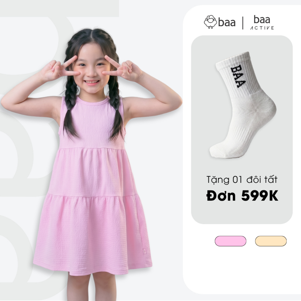 Đầm Thun Ba Lỗ Bé Gái Mùa Hè Mềm Mát, Thoáng Nhẹ (1-10 Tuổi) Baa baby AD10C