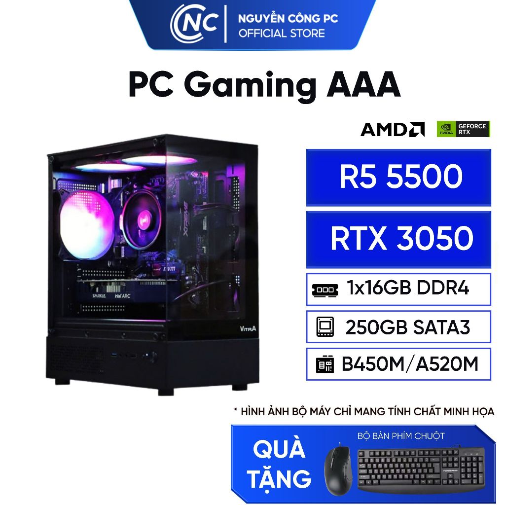 Bộ máy tính PC Gaming AAA tối ưu CPU AMD 6 nhân 12 luồng + RTX 5060 ram 16GB chiến game đồ họa cao - Bảo hành 36TH | BigBuy360 - bigbuy360.vn