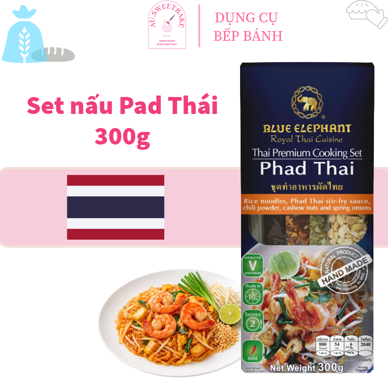 Bộ sản phẩm nấu Pad Thái, phở xào Blue Elephant Phad Thai set 300g (Thai Premium Cooking Set)