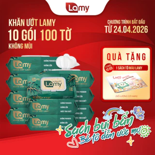 (TẶNG SÁCH TÔ MÀU) Khăn giấy ướt Lamy Thùng 10 gói lớn (1000 tờ) không paraben mềm mịn dịu nhẹ