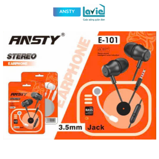 Tai Nghe Dây Ansty E - 101 Dài 1.2m Jack 3.5mm Có Mic