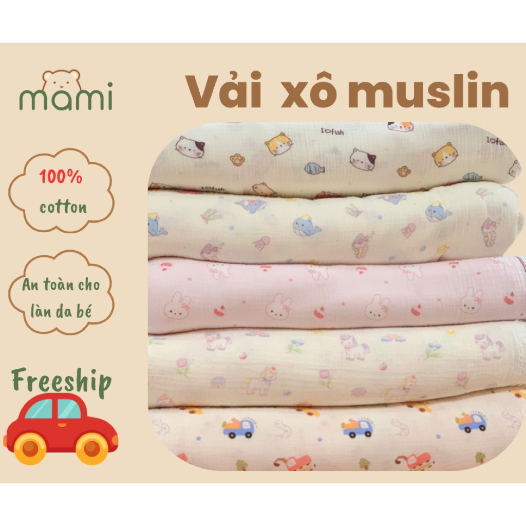 Vải xô muslin 2 lớp in kĩ thuật số cao cấp mềm mịn