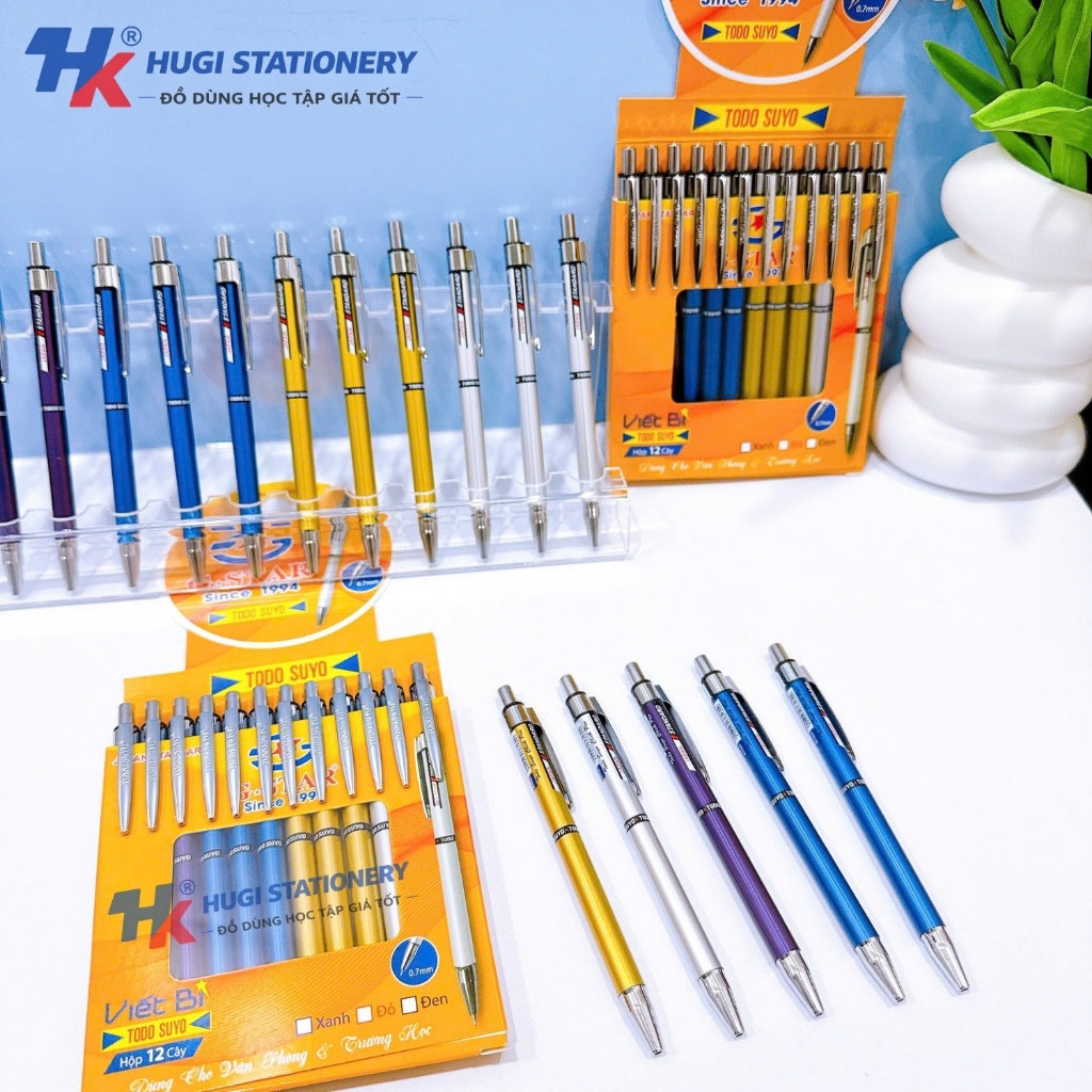 Hộp 12 Bút Bi Bấm G-STAR Todo Suyo 0.7mm – Mực Xanh, Viết Êm, Mực Đậm Đều