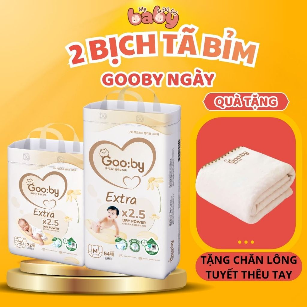 [ 2 Bịch Bỉm Gooby Extra Ngày  ] [Tặng Chăn Lông Tuyết Thêu Tay ] - Tã Gooby Extra Ngày Chính Hãng