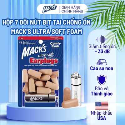 Hộp 7 đôi nút bịt tai chống ồn Mack's Ultra Soft Foam dành cho ngủ ngon nhập khẩu Mỹ