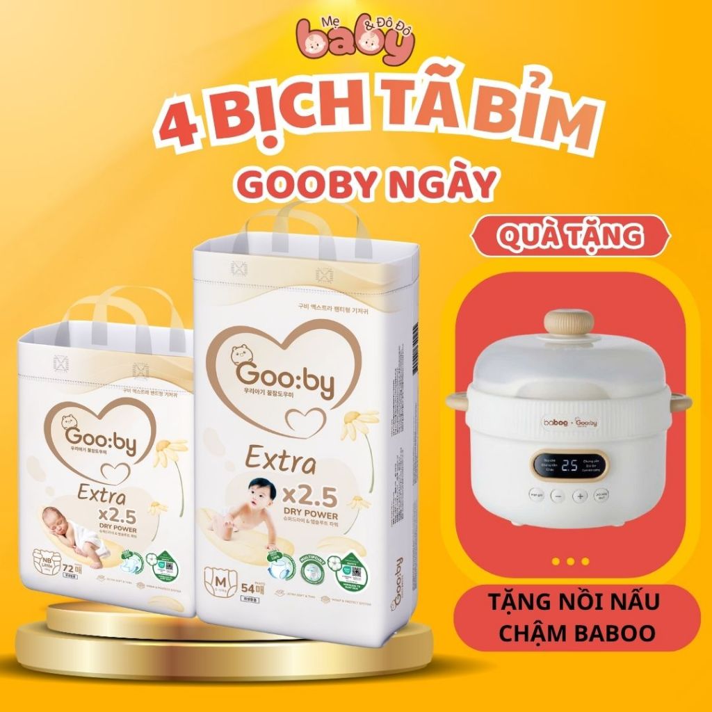 [ 4 Bịch Bỉm Gooby Extra Ngày  ] [Tặng Nồi Nấu Chậm Baboo ] - Tã Gooby Extra Ngày Chính Hãng