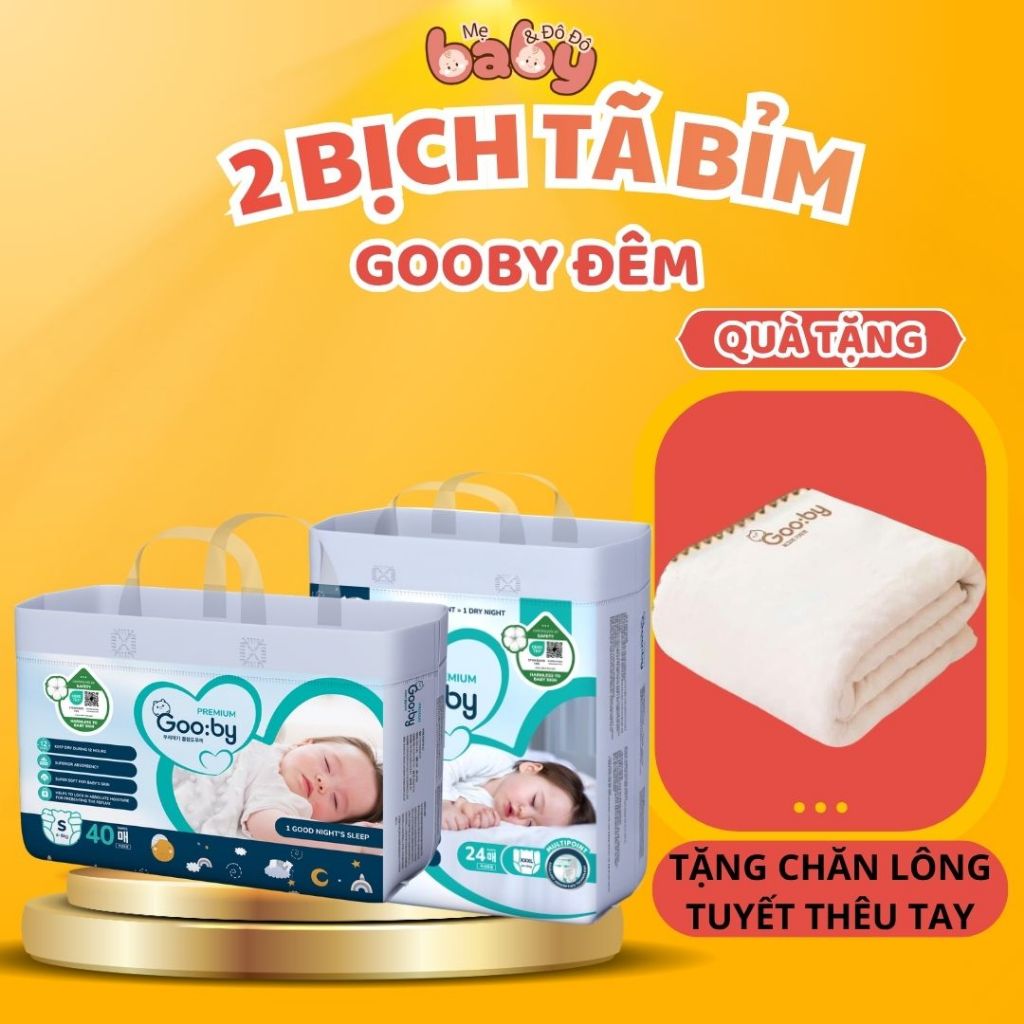[ 2 Bịch Bỉm Gooby Premium Đêm  ] [Tặng Chăn Lông Tuyết Thêu Tay ] - Tã Dán Quần Gooby Đêm Premium