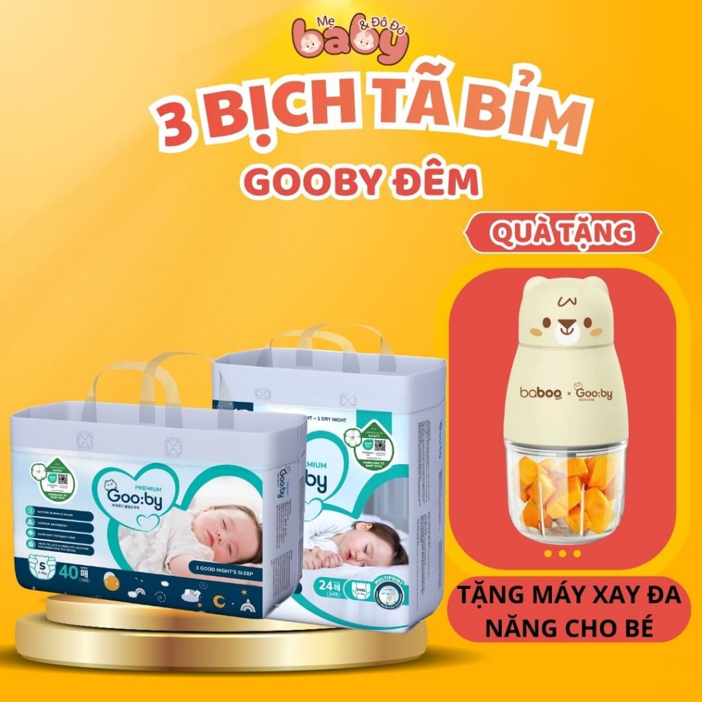 [ 3 Bịch Bỉm Gooby Premium Đêm  ] [Tặng Máy Xay Đa Năng Cho Bé ] - Tã Dán Quần Gooby Đêm Premium