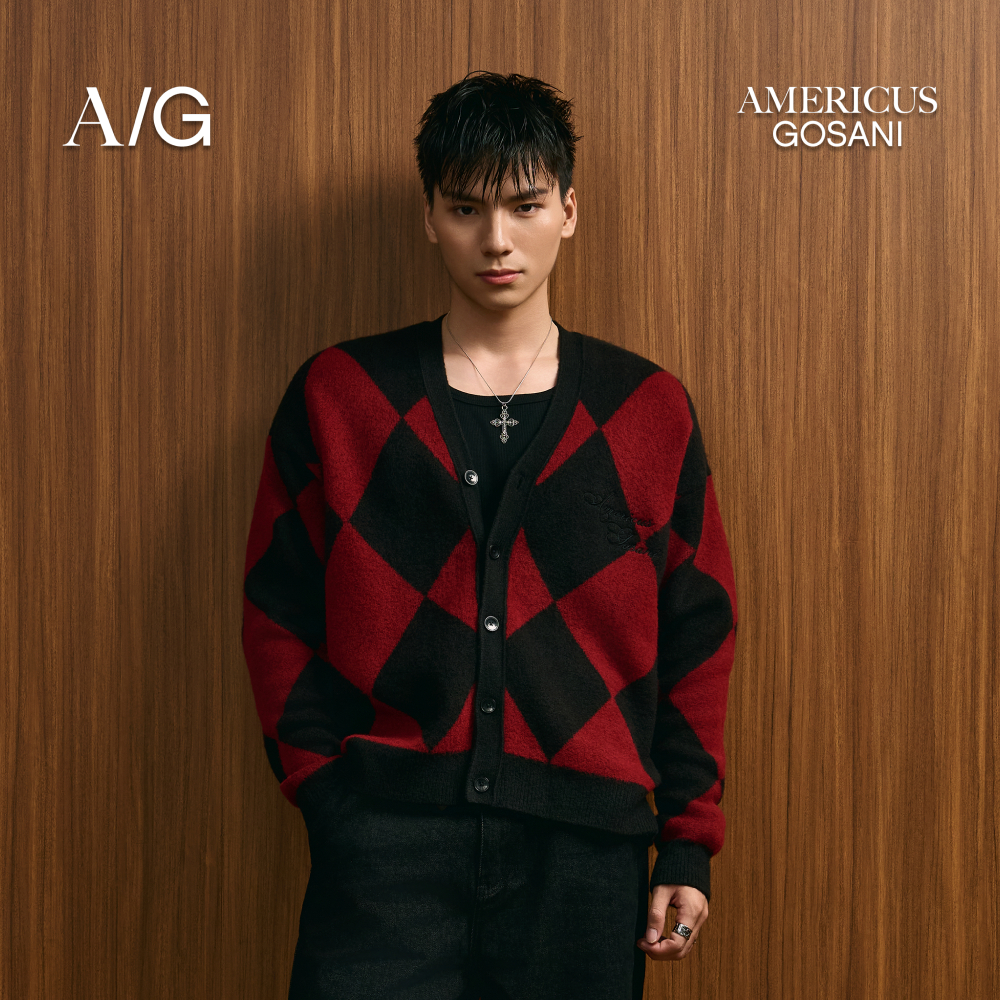 AG475 Áo Khoác Dệt Americus Gosani Thiết Kế Cardigan Dệt Phối Màu