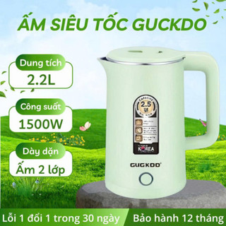 Bình đun siêu tốc Guckdo 2.5L hai lớp chống nóng, ấm đun nước sôi cực nhanh, tự ngắt khi sôi, bảo hành 12 tháng