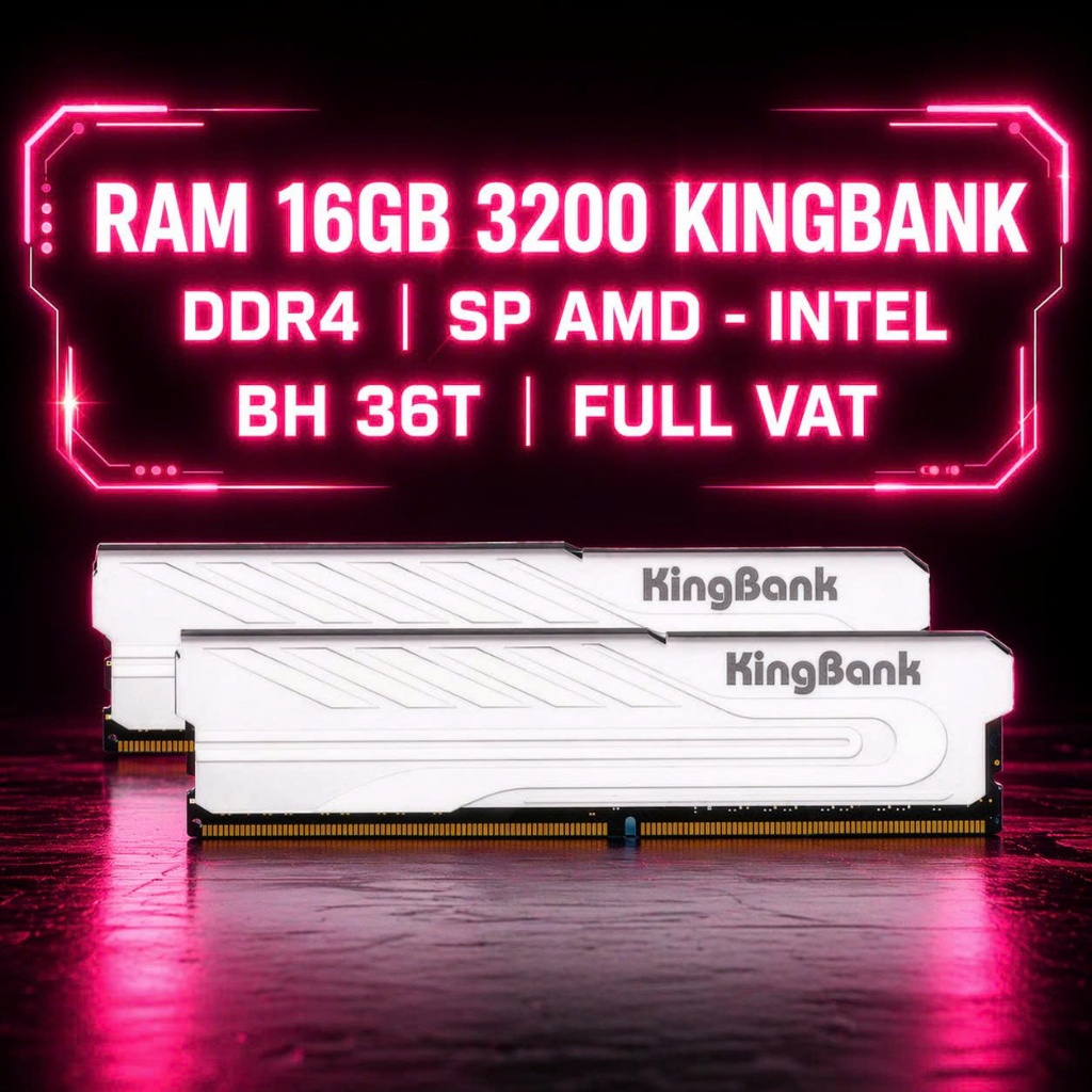 RAM PC Kingbank 16GB 3200 DDR4 Black White tản thép SP AMD INTEL - 16G D4 BH 36T CHÍNH HÃNG FULL VAT