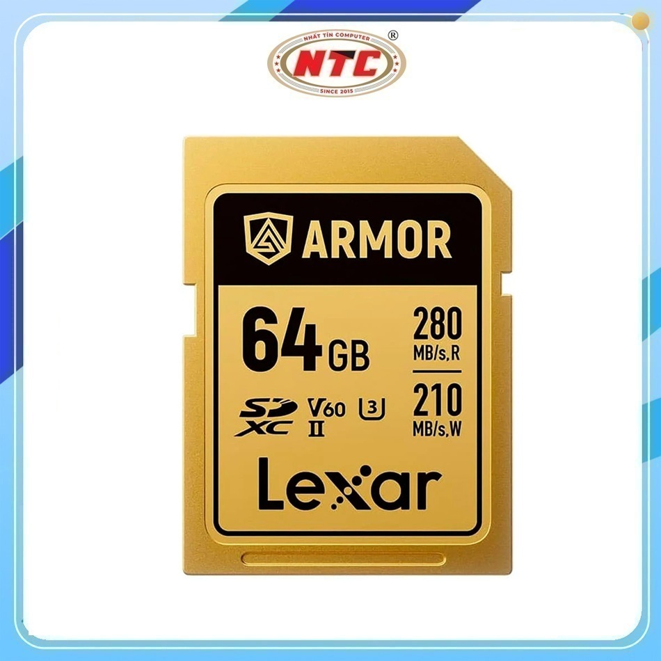 Thẻ nhớ Máy Ảnh SDXC Lexar ARMOR 64GB UHS-II U3 4K V60 Đọc 280MB/s, Ghi 210MB/s (Gold Series)