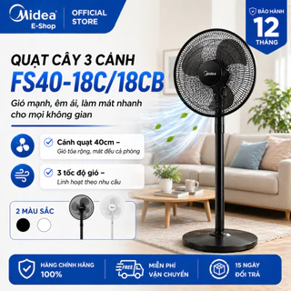 Quạt Đứng Midea FS40-18C / 18CB 50W | Quạt Cây 40cm 3 Cánh, Gió Êm, 2 Màu Trắng Đen