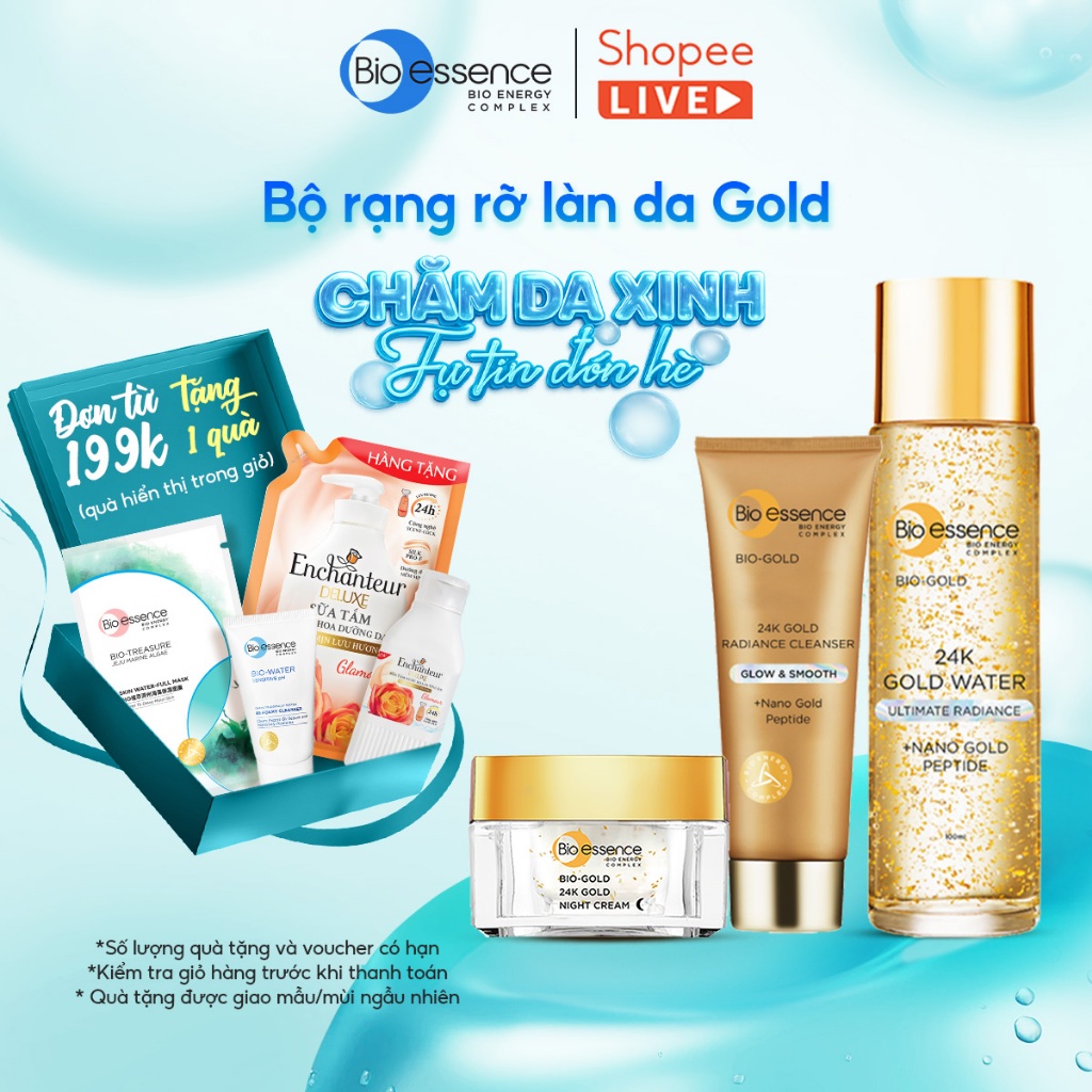 Bio-essence Gold – Tinh chất vàng 24k: Sữa rửa mặt 100g, Kem Dưỡng Da Ngày/ Đêm 40g, Nước dưỡng 150m