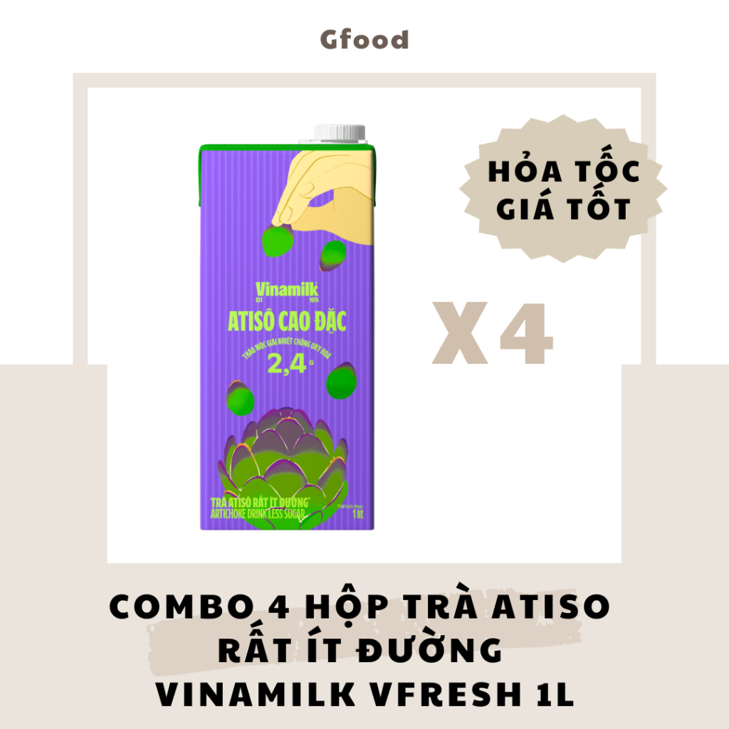 [COMBO 4 HỘP] Vinamilk Vfresh Trà Atiso Ít Đường 1L // HỎA TỐC GIÁ TỐT
