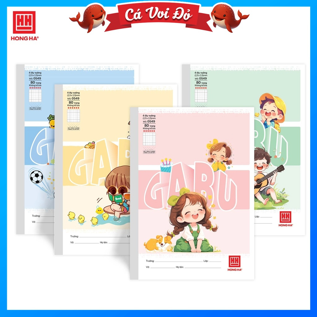 Combo 10 quyển vở ô ly 80 trang 4 ô ly Hồng Hà Gabu 0549