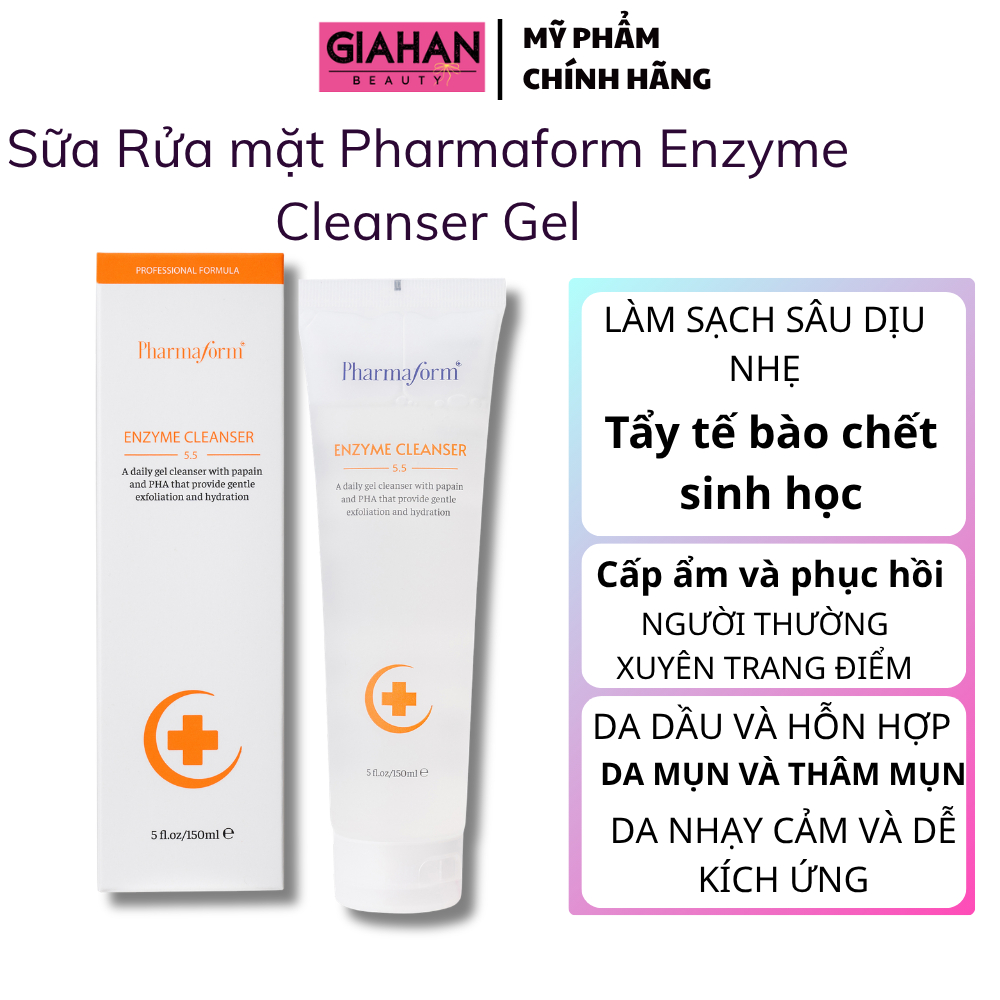 Sữa rửa mặt enzyme Pharmaform Enzyme Cleanser pH 5.5 – sạch sâu, tẩy da chết nhẹ, giảm mụn 150ml
