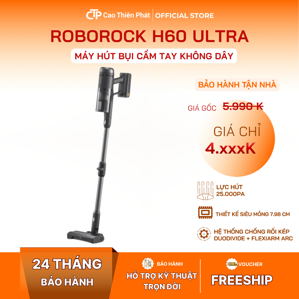 Máy hút bụi cầm tay không dây Roborock H60 Ultra - Hàng Chính Hãng