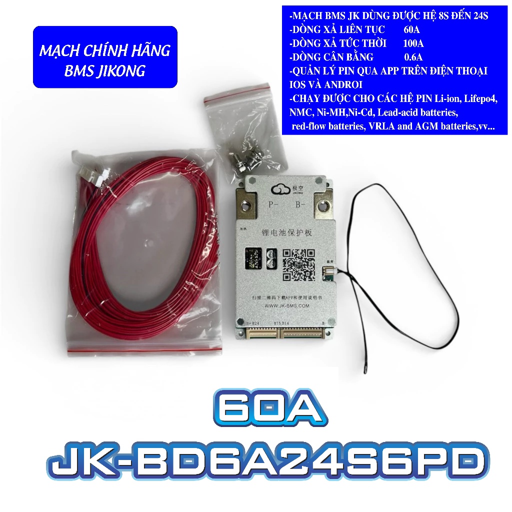 Mạch JK, NEW  Smart BMS JK 8-24S 40A & 60A cân bằng chủ động 0.6A mẫu mới xịn chuẩn chính hãng