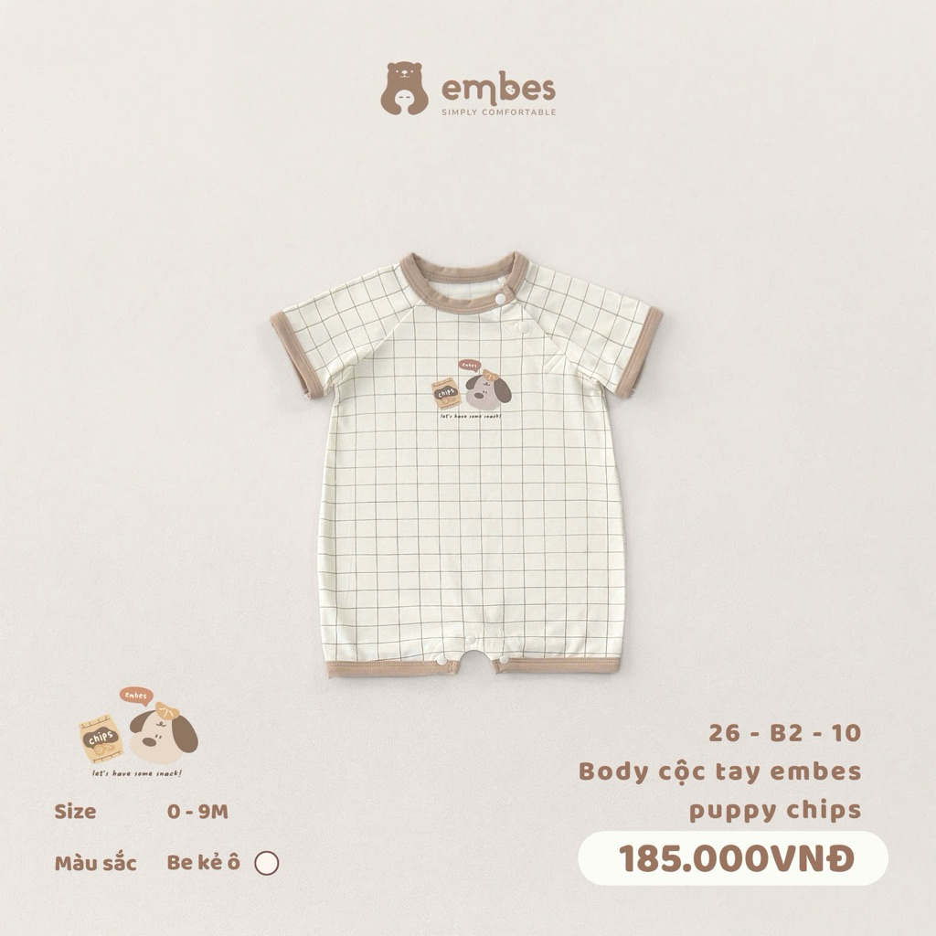 Body Sơ Sinh Embes, Body Cộc Tay Hình In Họa Tiết Chất Cotton Mềm Mại Cho Bé Sơ Sinh Từ 0-9Tháng