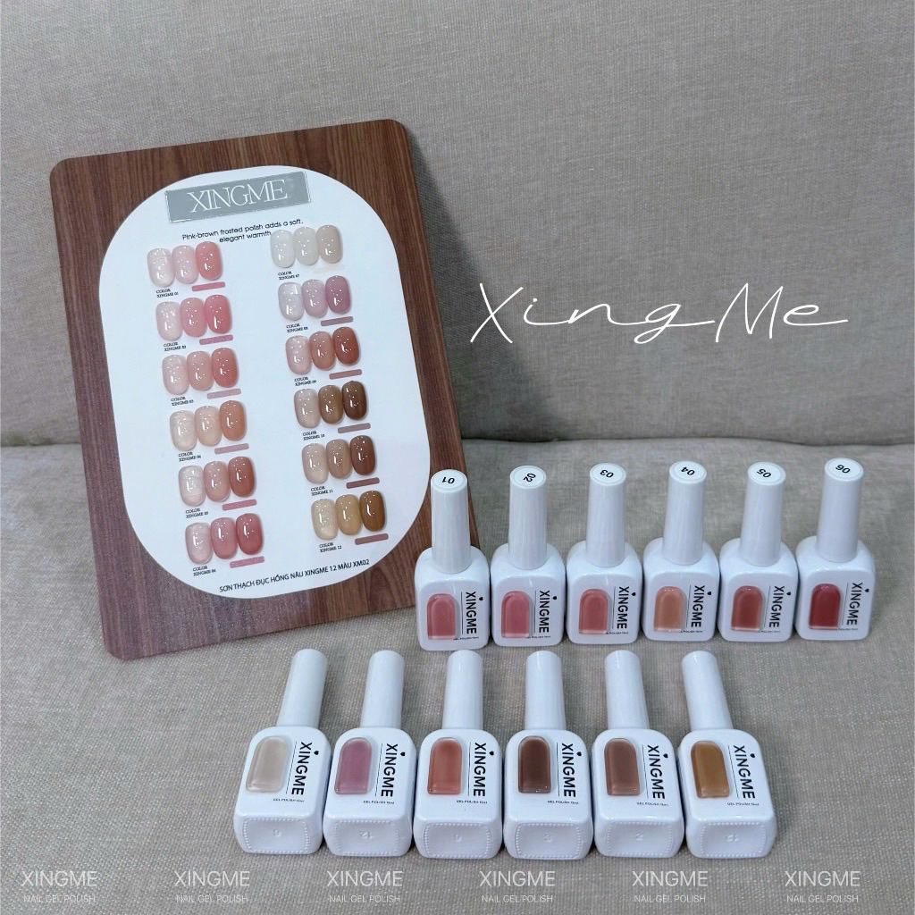 Set sơn thạch đục 12 màu hồng nâu XINGME kèm bảng màu