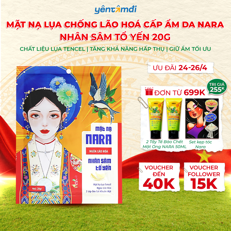 Mặt Nạ Lụa Trẻ Hoá Cấp Ẩm Da NARA Nhân Sâm Tổ Yến