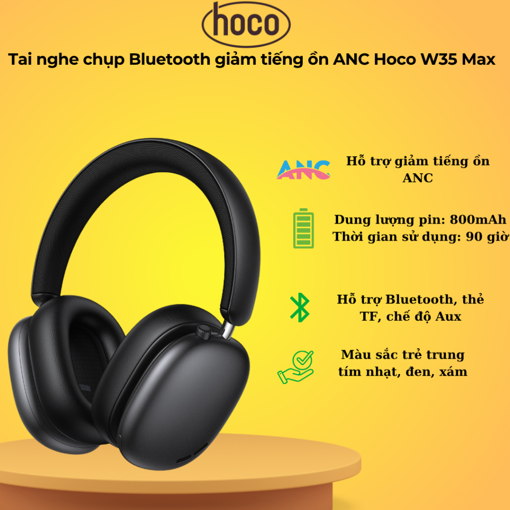 Tai nghe chụp Bluetooth giảm tiếng ồn ANC Hoco W35 Max