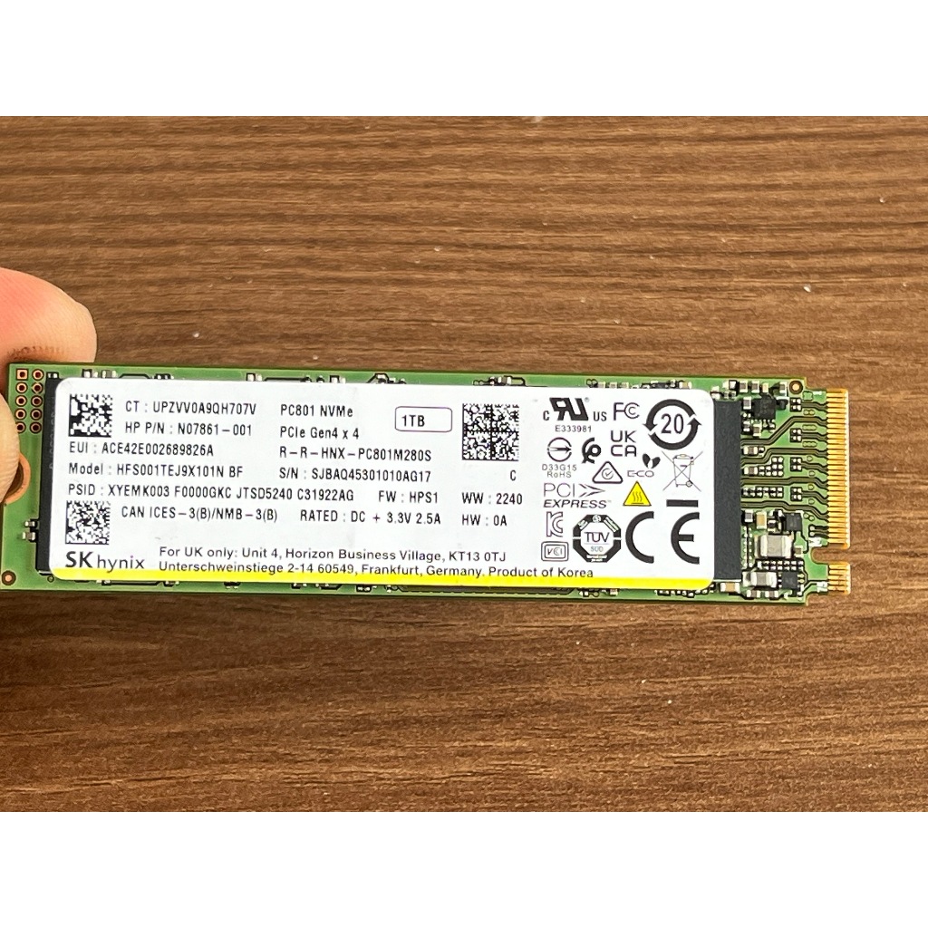 Bán ổ cứng SSD SK Hynix PC801 NVMe 1TB Gen 4 * 4 , có Dram, Sức khỏe 100% , dùng 5 ngày, hàng cũ zin