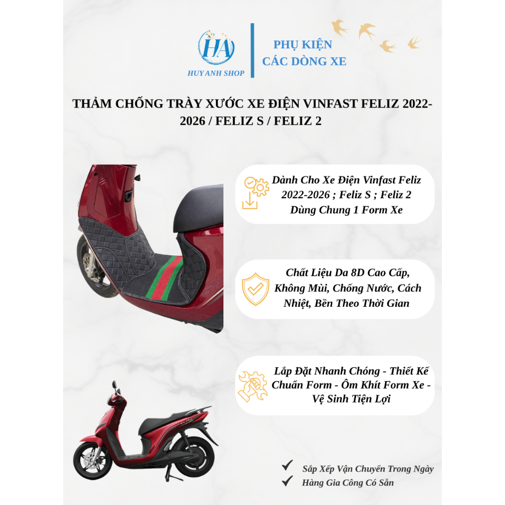 Thảm Chống Trầy Xước Xe Điện VinFast Feliz 2022–2026 / Feliz S / Feliz 2 – Tặng Kèm Lót Chân Theo Xe