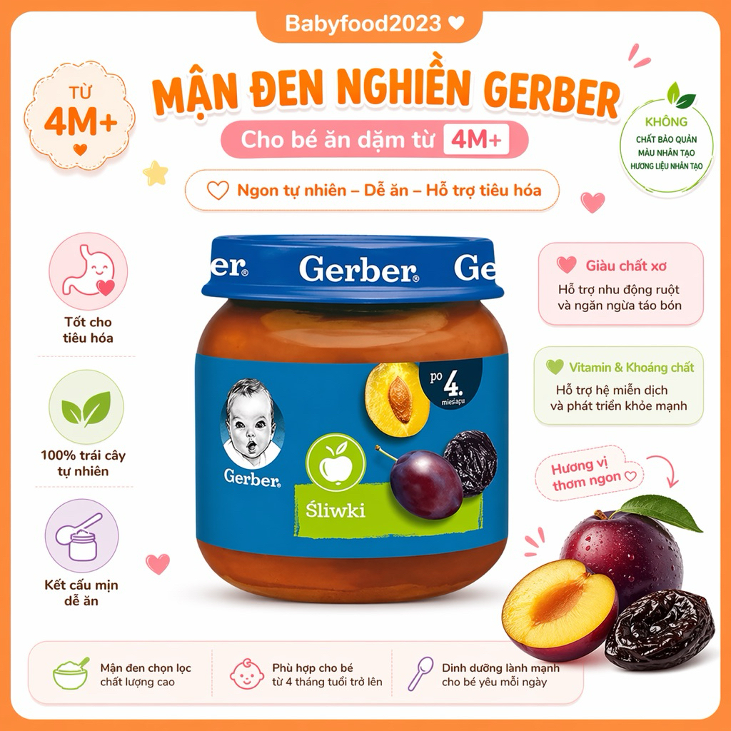 Mận đen Gerber cho bé ăn dặm từ 4m+.