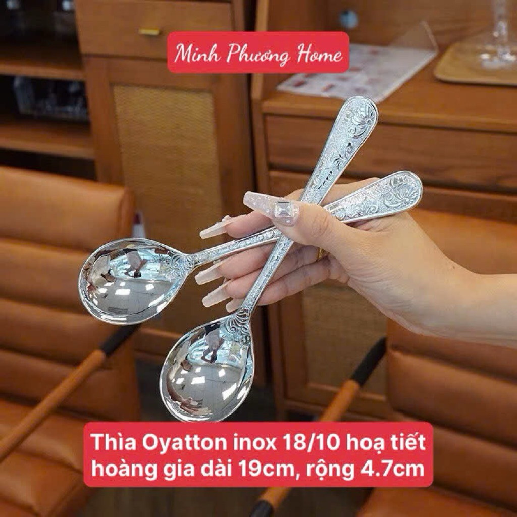 Thìa inox 18/10 hoạ tiết hoàng gia Oyatton [644], thìa cán dài sang trọng O644