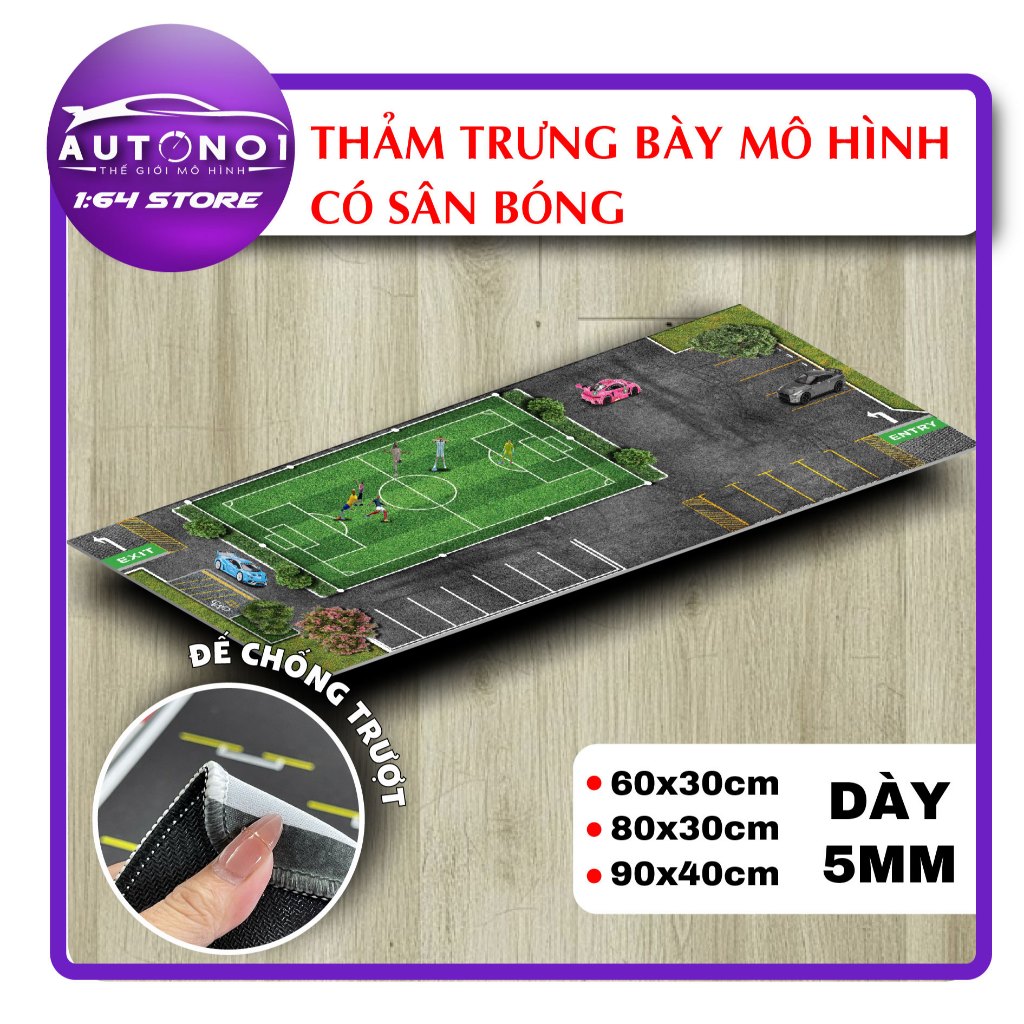 Phụ kiện thảm sa bàn chống trượt mô phỏng diorama bãi đỗ xe có sân bóng nhiều kích thước Autono1 PT0