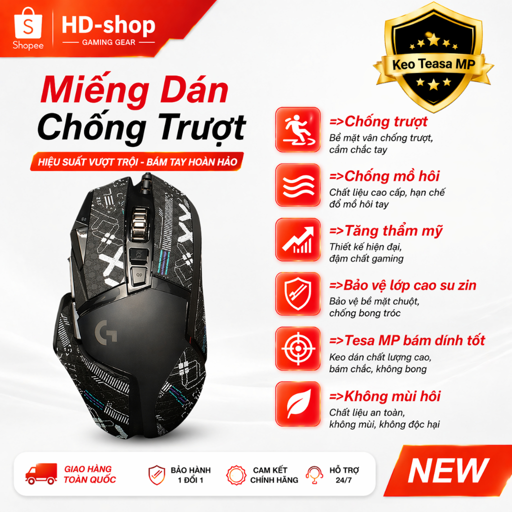 Miếng Dán Grip Tape Tesa MP Chống Trượt Chuột Logitech G502 HERO - Skin Gaming Mouse