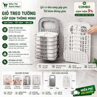 [ hàng Loại 1 ] Giỏ đựng đồ gấp gọn thông minh  tặng móc dính trong , giỏ treo tường đựng quần áo đồ dùng nhà tắm